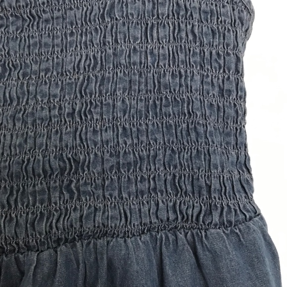 Bluenotes 100% Cotton Chambray Smocked Tiered Mini Dress XL Pockets Denim - Picture 7 of 12